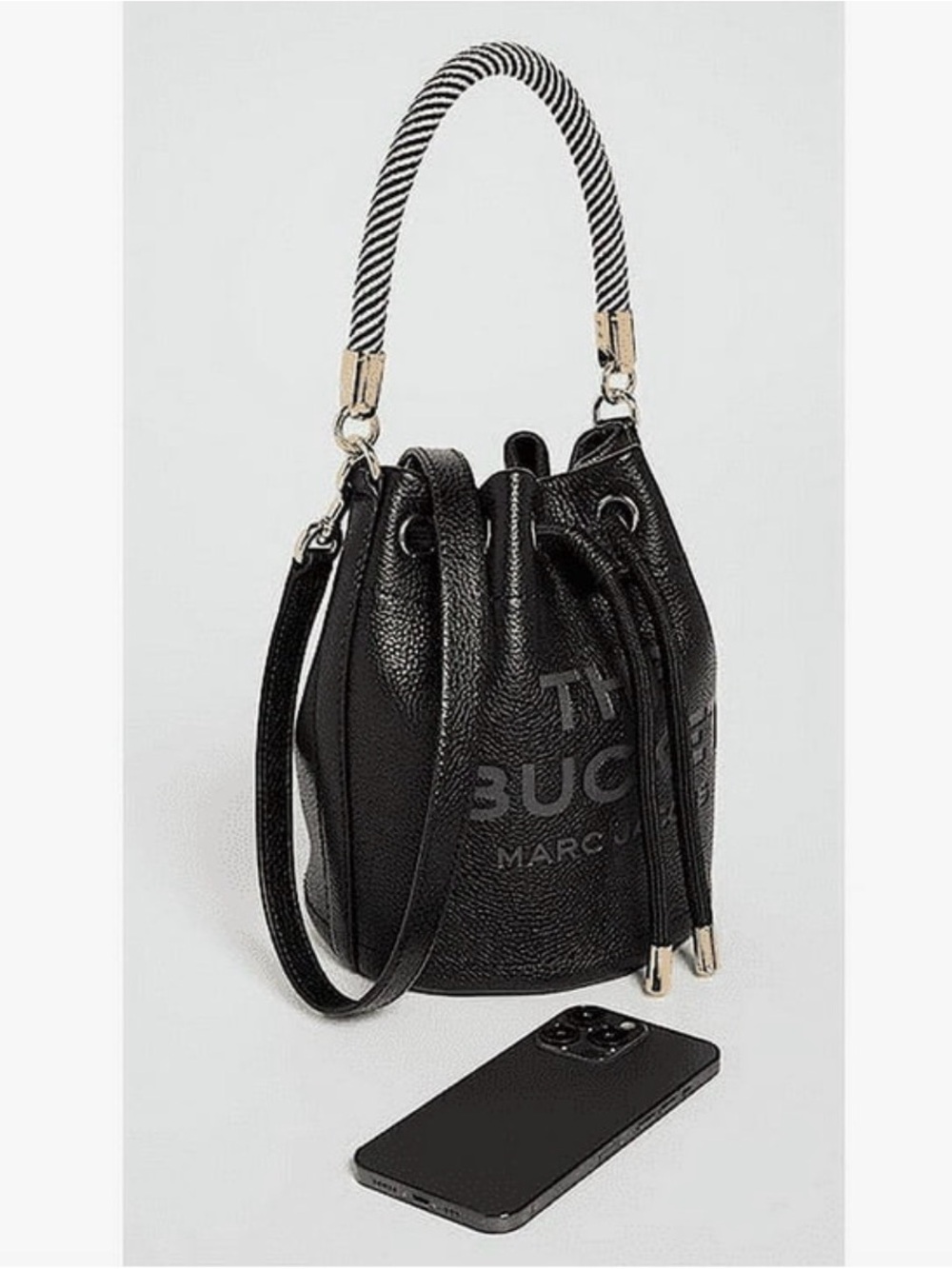 Marc Jacobs Black Pebbled Leather Drawstring Bucket Bag